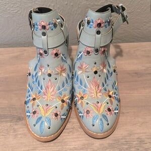 Embroidered Turquoise Booties